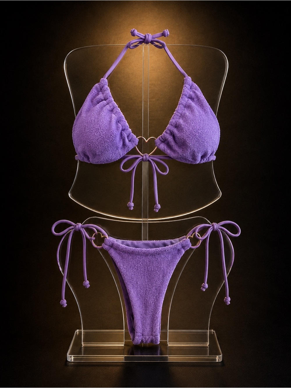 Purple Tie-Back Triangle Bikini Set - Women Swim